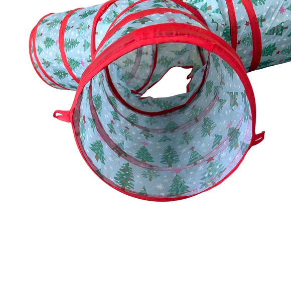 Christmas Holiday Cat Tunnel Pop-Up 3-Way Crinkle Texture Red Green Blue White - Picture 5 of 12